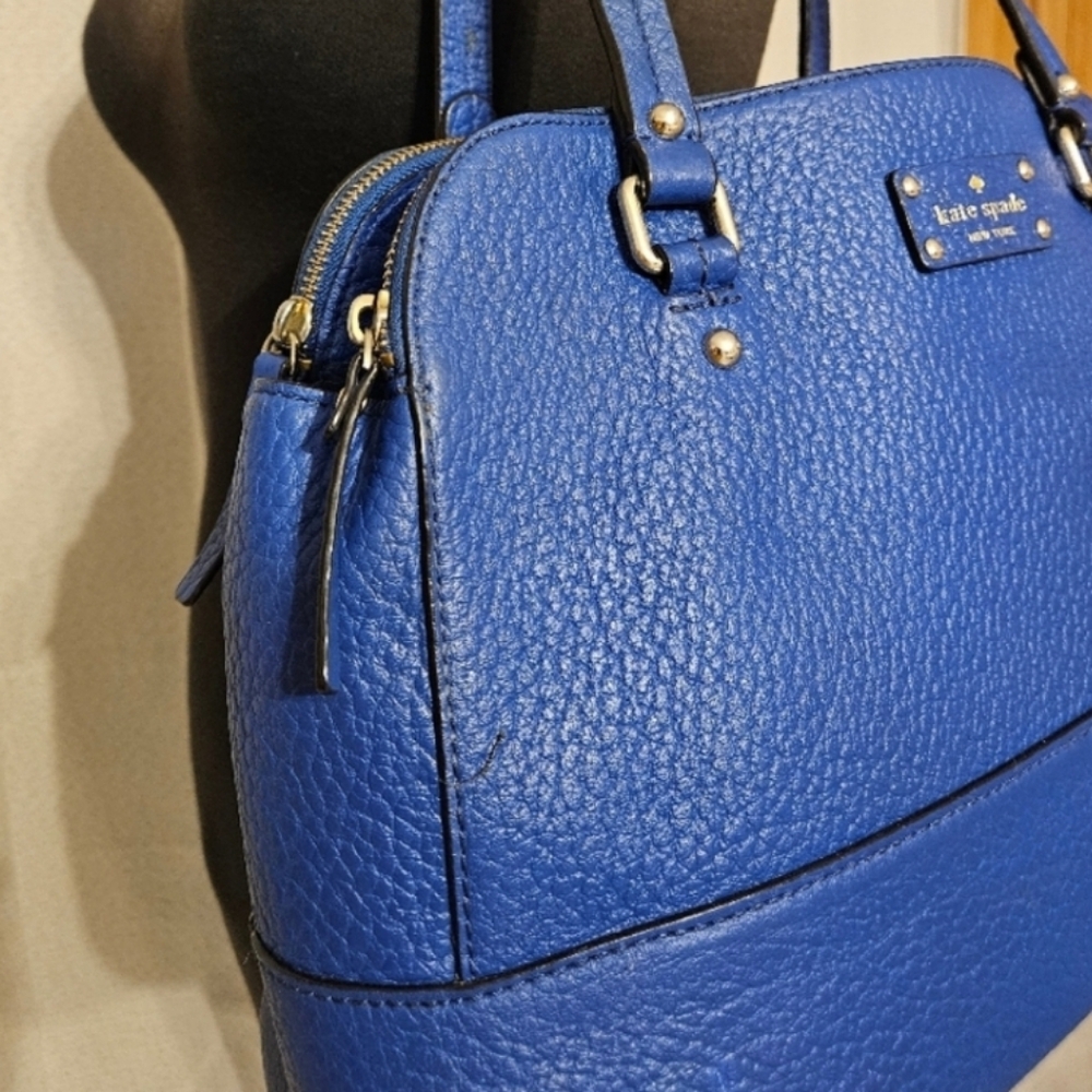 Kate Spade Glove Court Lainey 14 Karat Plated Blue Leather Double Zip Purse Bag - Picture 4 of 16